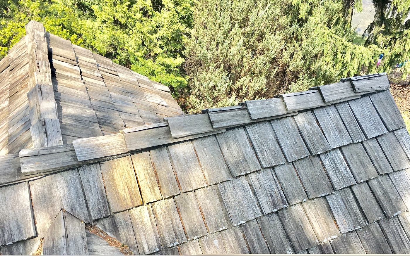 Cedar shake roofing shingles on a home