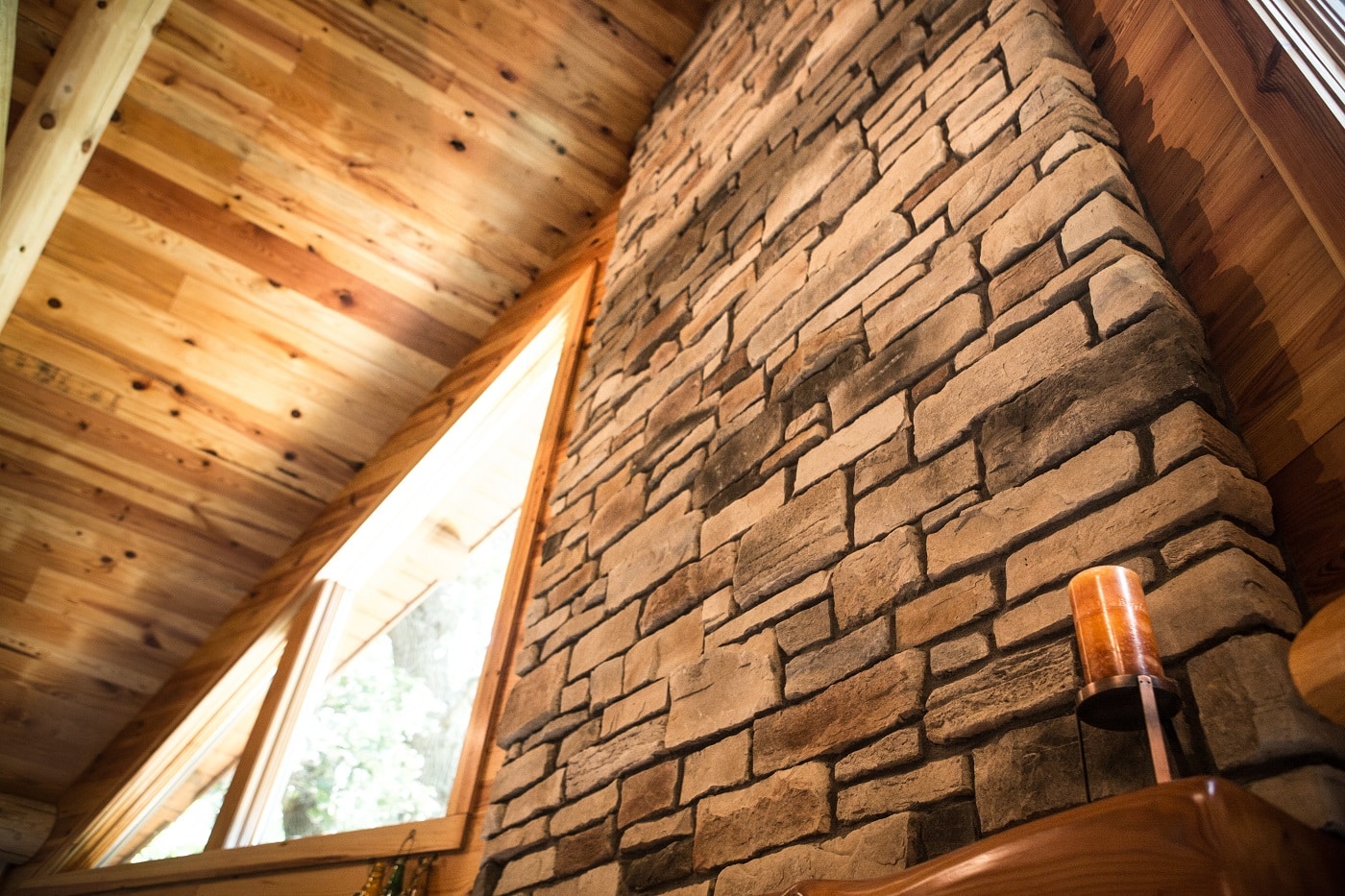 updated brown brick fireplace 