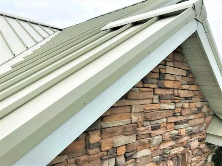 Metal roofing on a brick home.