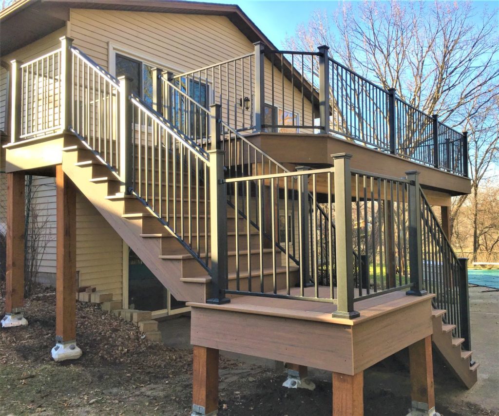 maintenance free deck with a steel railing