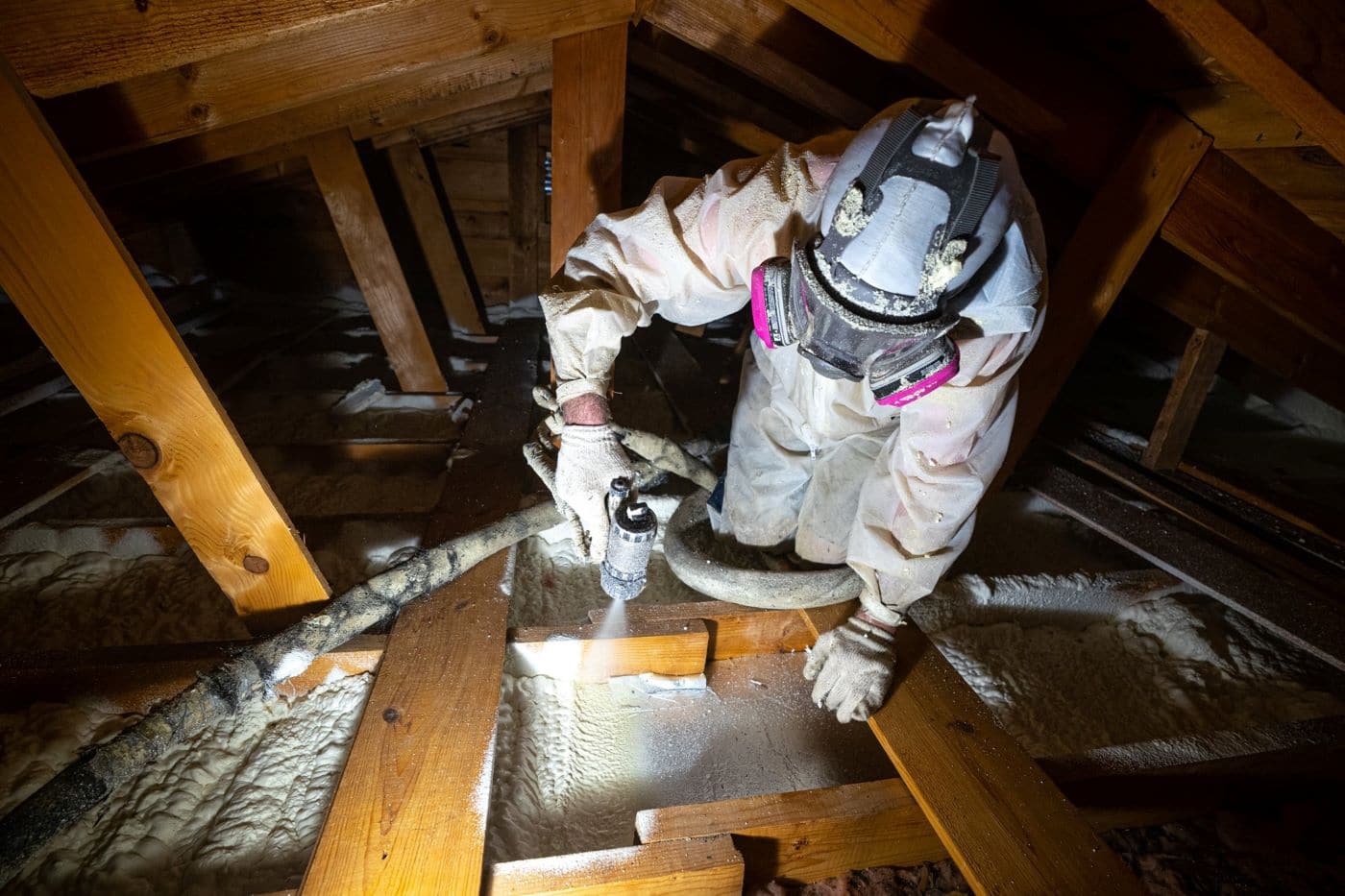 Spray foam insulation installed as part of a residential insulation improvement project