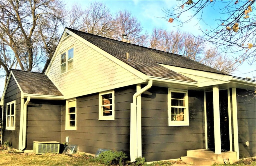 LP SmartSide installation on a house in the fall.