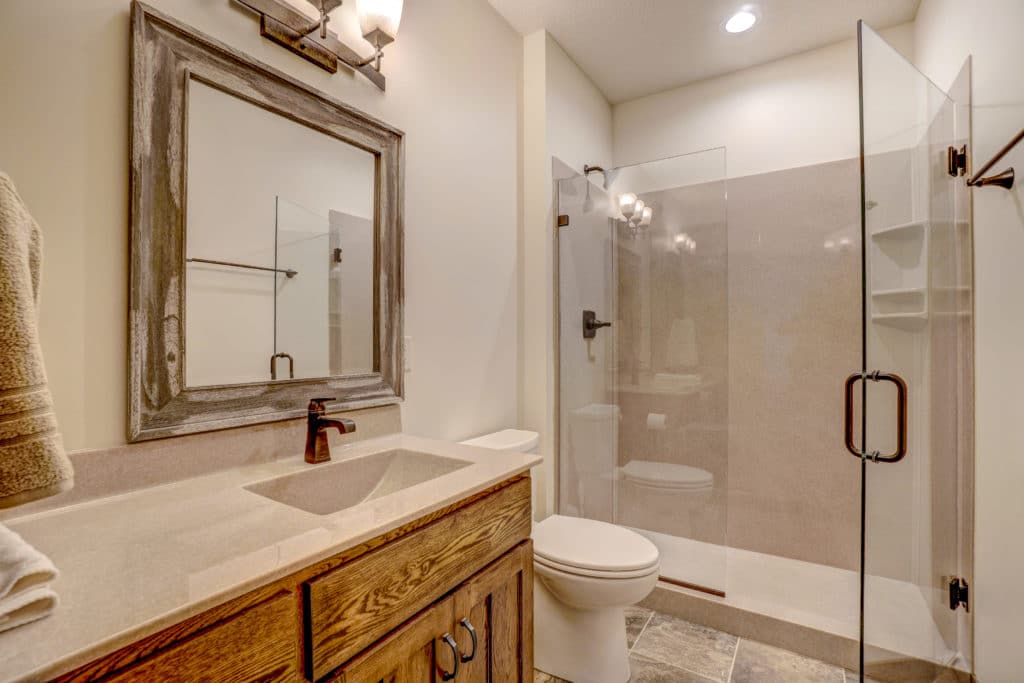 Bathroom vanity in a modern bathroom.
