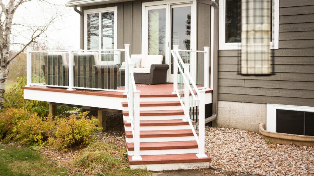 Glass railing with for outdoor deck.