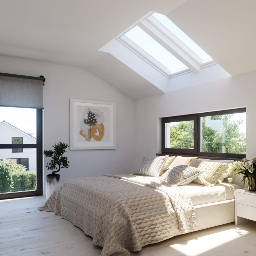 Skylights installed in a cozy bedroom